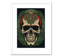 Wall Art Print Celtic Design Skull Old School USA Tattoo Ink Body Rockabilly Americana 50s Artwork Framed 9X7 Inch Artery8 White W7 inch x H9 inch