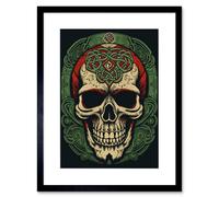Wall Art Print Celtic Design Skull Old School USA Tattoo Ink Body Rockabilly Americana 50s Artwork Framed 9X7 Inch Artery8 Black W7 inch x H9 inch