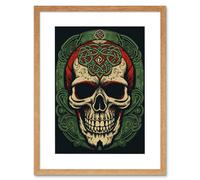 Wall Art Print Celtic Design Skull Old School USA Tattoo Ink Body Rockabilly Americana 50s Artwork Framed 9X7 Inch Artery8 Beige W7 inch x H9 inch