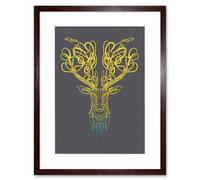 Wall Art Print Celtic Knot Stag Head Deer Ornate Decorative Scottish Framed Art Artery8 Brown W7 inch x H9 inch