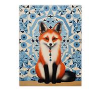 Wall Art Print Chakra Fox Concept Art Oil Painting Blue Kaleidoscope Pattern Animal Portrait Poster Artery8 Blue W24 inch x H32 inch