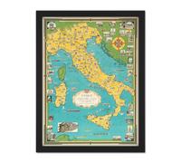 Wall Art Print Chase 1944 Pictorial Map Italy Vatican City Large Framed Wall Décor Art Artery8 Black W18 inch x H24 inch