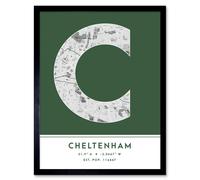 Wall Art Print Cheltenham England United Kingdom City Map Modern Typography Stylish Letter Framed Word Wee Blue Coo Green W12 inch x H16 inch