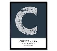 Wall Art Print Cheltenham England United Kingdom City Map Modern Typography Stylish Letter Framed Word Wee Blue Coo Navy W12 inch x H16 inch