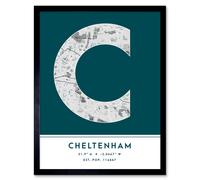 Wall Art Print Cheltenham England United Kingdom City Map Modern Typography Stylish Letter Framed Word Wee Blue Coo Teal W12 inch x H16 inch