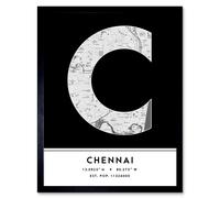 Wall Art Print Chennai India City Map Modern Typography Stylish Letter Framed Word Wee Blue Coo Black W12 inch x H16 inch