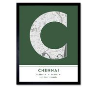 Wall Art Print Chennai India City Map Modern Typography Stylish Letter Framed Word Wee Blue Coo Green W12 inch x H16 inch