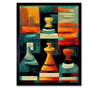 Wall Art Print Chess Board And Pieces Modern Abstract Oil Art Framed Artery8 Black W12 inch x H16 inch