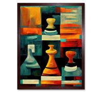 Wall Art Print Chess Board And Pieces Modern Abstract Oil Art Framed Artery8 Brown W12 inch x H16 inch