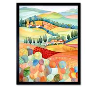 Wall Art Print Chianti Italy Rolling Hills Folk Art Framed Artery8 Black W12 inch x H16 inch