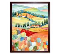 Wall Art Print Chianti Italy Rolling Hills Folk Art Framed Artery8 Brown W12 inch x H16 inch