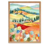Wall Art Print Chianti Italy Rolling Hills Folk Art Framed Artery8 Light Oak W12 inch x H16 inch