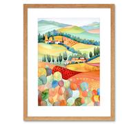 Wall Art Print Chianti Italy Rolling Hills Folk Artwork Framed 9X7 Inch Artery8 Beige W7 inch x H9 inch