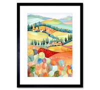 Wall Art Print Chianti Italy Rolling Hills Folk Artwork Framed 9X7 Inch Artery8 Black W7 inch x H9 inch