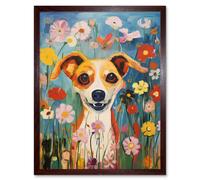 Wall Art Print Chihuahua in the Wildflowers Artwork Colourful Meadow Dog Portrait Art Framed Artery8 Brown W12 inch x H16 inch