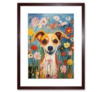 Wall Art Print Chihuahua in the Wildflowers Artwork Colourful Meadow Dog Portrait Artwork Framed 9X7 Inch Artery8 Brown W7 inch x H9 inch