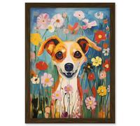 Wall Art Print Chihuahua in the Wildflowers Artwork Colourful Meadow Dog Portrait Artwork Framed A4 Artery8 Brown A4