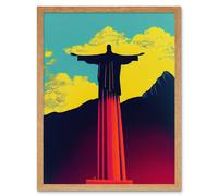 Wall Art Print Christ the Redeemer Rio Brazil Pop Art Framed Artery8 Light Oak W12 inch x H16 inch