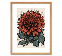 Wall Art Print Chrysanthemum Bloom Old School Tattoo Ink Body Art Rockabilly Americana 50s Artwork Framed 9X7 Inch Artery8 Beige W7 inch x H9 inch