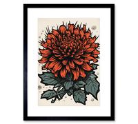 Wall Art Print Chrysanthemum Bloom Old School Tattoo Ink Body Art Rockabilly Americana 50s Artwork Framed 9X7 Inch Artery8 Black W7 inch x H9 inch