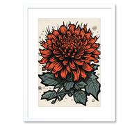 Wall Art Print Chrysanthemum Bloom Old School Tattoo Ink Body Art Rockabilly Americana 50s Artwork Framed 9X7 Inch Artery8 White W7 inch x H9 inch