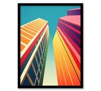 Wall Art Print City Life Skyscraper Graphic Design Painting Orange Purple Blue Skyline with Clear Sky Art Framed Wee Blue Coo Multi W12 inch x H16 inch