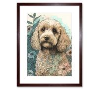 Wall Art Print Cockapoo Dog in Wildflower Field Pastel Watercolour Artwork Framed 9X7 Inch Artery8 Brown W7 inch x H9 inch