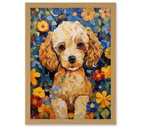 Wall Art Print Cockapoo Puppy Oil Painting Colourful Bright Bold Floral Fun Artwork Framed A4 Artery8 Light Oak A4