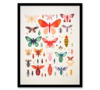 Wall Art Print Colourful Insects and Bugs Bright Framed Picture Artery8 Multi W12 inch x H16 inch