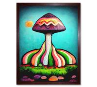Wall Art Print Colourful Psychedelic Cartoon Mushroom Painting Art Framed Artery8 Brown W12 inch x H16 inch