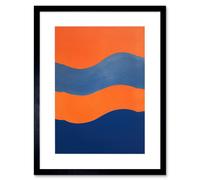 Wall Art Print Colours of the Mediterranean Oil Painting Cobalt Blue and Tangerine Orange Minimalist Artwork Framed 9X7 Inch Artery8 Black W7 inch x H9 inch