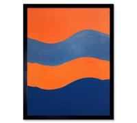 Wall Art Print Colours of the Mediterranean Oil Painting Cobalt Blue and Tangerine Orange Minimalist Artwork Art Framed Artery8 Black W12 inch x H16 inch