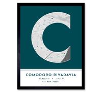 Wall Art Print Comodoro Rivadavia Argentina City Map Modern Typography Stylish Letter Framed Word Wee Blue Coo Teal W12 inch x H16 inch