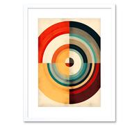 Wall Art Print Concentric Circles Bauhaus Style Minimal Colourful Vintage Artwork Framed 9X7 Inch Artery8 White W7 inch x H9 inch