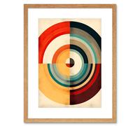 Wall Art Print Concentric Circles Bauhaus Style Minimal Colourful Vintage Artwork Framed 9X7 Inch Artery8 Beige W7 inch x H9 inch