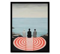 Wall Art Print Conversations By The Sea Oil Painting Trio Waiting in Secret Coastal Landscape Conceptual Art Framed Wee Blue Coo Blue A4