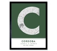 Wall Art Print Cordoba Argentina City Map Modern Typography Stylish Letter Framed Word Wee Blue Coo Green W12 inch x H16 inch