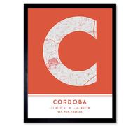 Wall Art Print Cordoba Argentina City Map Modern Typography Stylish Letter Framed Word Wee Blue Coo Orange W12 inch x H16 inch