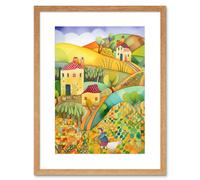 Wall Art Print Countryside Farming Folk Art Watercolour Painting Artwork Framed 9X7 Inch Artery8 Beige W7 inch x H9 inch