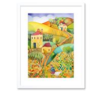 Wall Art Print Countryside Farming Folk Art Watercolour Painting Artwork Framed 9X7 Inch Artery8 White W7 inch x H9 inch