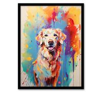 Wall Art Print Cream Golden Retriever Dog Lover Gift Pet Portrait Colourful Artwork Painting Art Framed Artery8 Multi W12 inch x H16 inch
