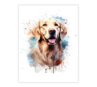 Wall Art Print Cream Golden Retriever Lovers Gift Watercolour Pet Portrait Painting Artwork Poster Artery8 Multi W24 inch x H32 inch