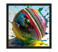 Wall Art Print Cricket Ball Dynamic Paint Splatter Bright Action Painting Square Framed Picture 16X16 Inch Artery8 Black W16 inch x H16 inch