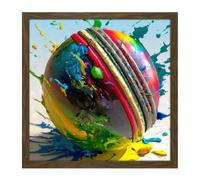 Wall Art Print Cricket Ball Dynamic Paint Splatter Bright Action Painting Square Framed Picture 16X16 Inch Artery8 Brown W16 inch x H16 inch