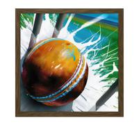 Wall Art Print Cricket Ball Hits Wickets Spin Bowler Dynamic Sports Splatter Painting Square Framed Picture 16X16 Inch Artery8 Brown W16 inch x H16 inch