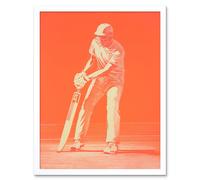 Wall Art Print Cricket Player Flick Shot Sport Artwork Orange Monochrome Athlete Portrait Art Framed Artery8 White W12 inch x H16 inch