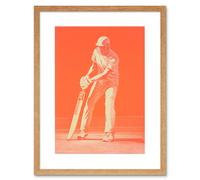 Wall Art Print Cricket Player Flick Shot Sport Artwork Orange Monochrome Athlete Portrait Artwork Framed 9X7 Inch Artery8 Beige W7 inch x H9 inch