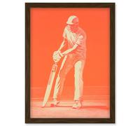 Wall Art Print Cricket Player Flick Shot Sport Artwork Orange Monochrome Athlete Portrait Artwork Framed A4 Artery8 Brown A4
