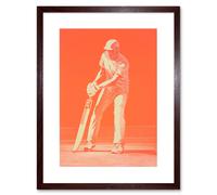 Wall Art Print Cricket Player Flick Shot Sport Artwork Orange Monochrome Athlete Portrait Artwork Framed 9X7 Inch Artery8 Brown W7 inch x H9 inch