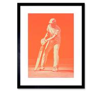 Wall Art Print Cricket Player Flick Shot Sport Artwork Orange Monochrome Athlete Portrait Artwork Framed 9X7 Inch Artery8 Black W7 inch x H9 inch